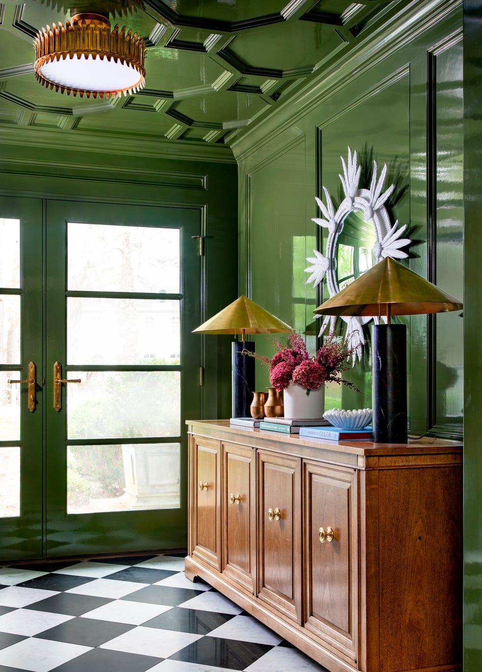 Entrance hall with olive green lacquered walls Katie Davis, katiedavisdesign