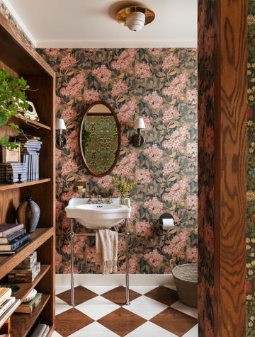 powder room designed by landed interiors  homes hydrangea wallpaper by lindsay p butterfield for trustworth wallpaper