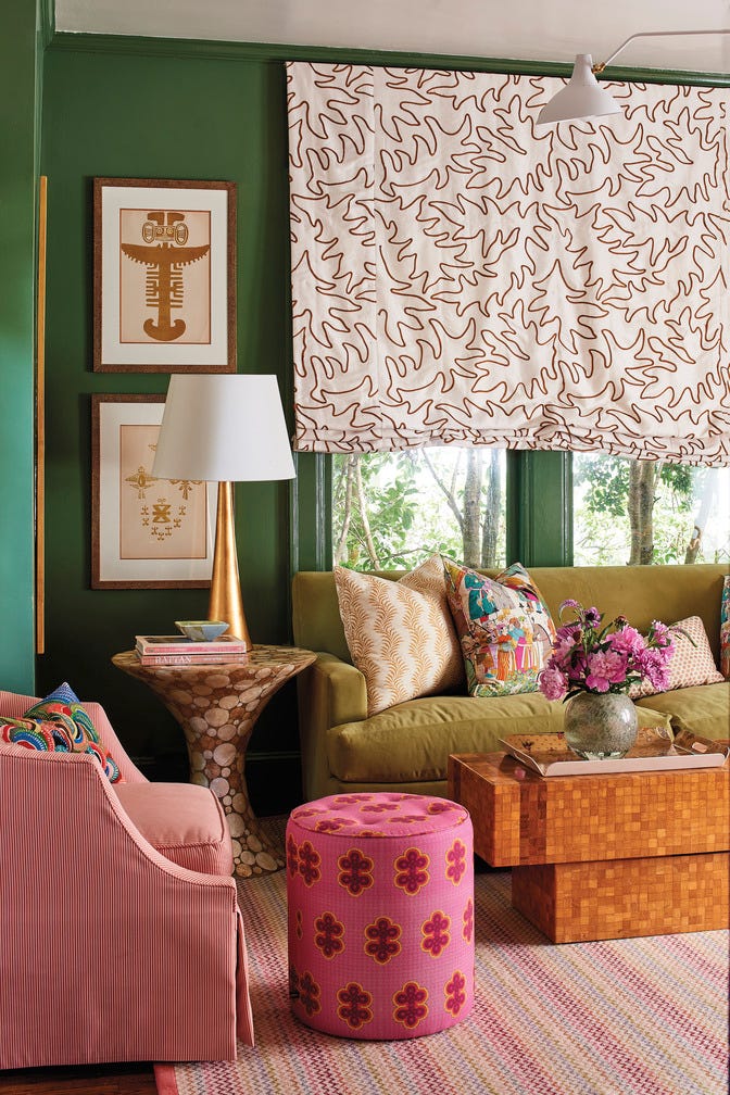 green and pink living room. sitting area. green and pink living room. sitting area.