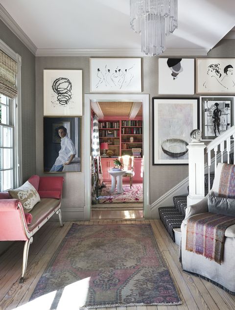pink and gray entryway