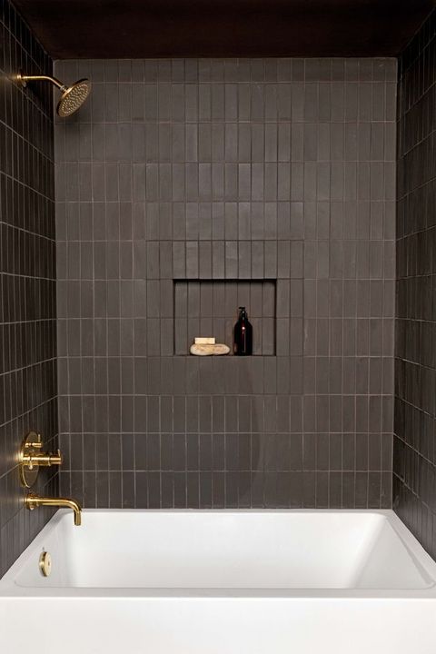 brown subway tile bathroom