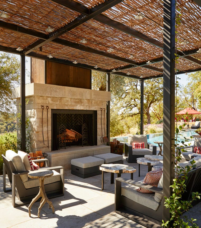 lounge with willow and steel pergola designed by sheldon harte outdoor living room