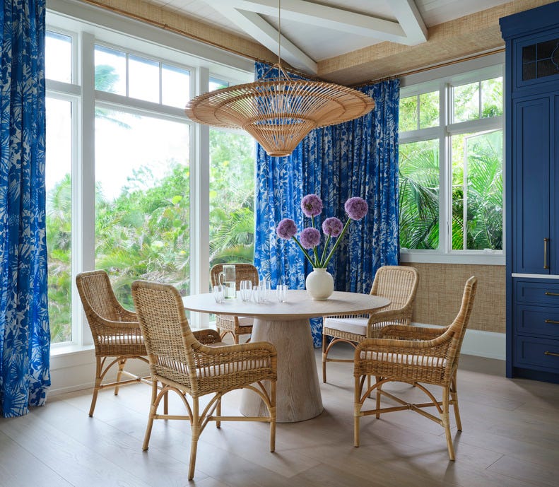 captiva island\, florida beach home designed by janie molster and her partner\, kate stikeleather. breakfast room.