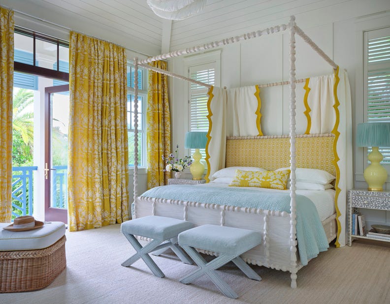 captiva island\, florida beach home designed by janie molster and her partner\, kate stikeleather. guest bedroom.
