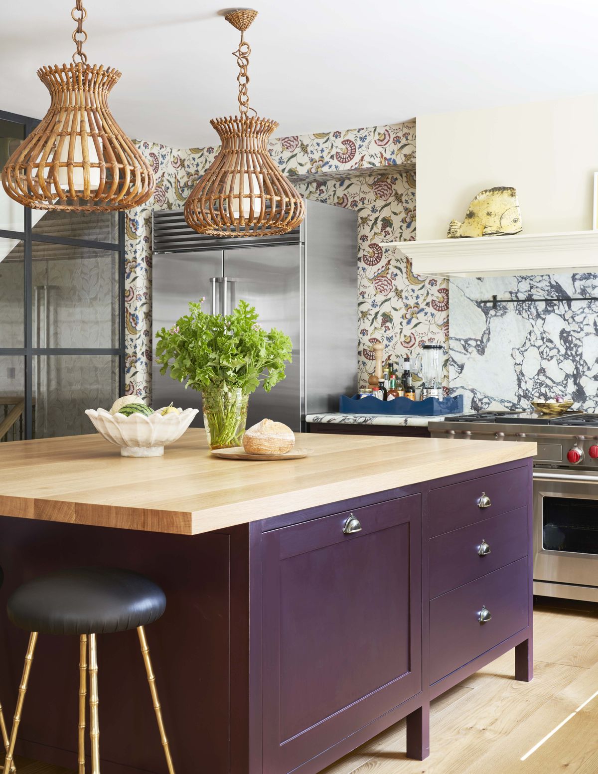 purple and floral kitchen