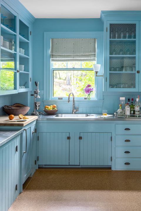 Countertop, Blue, Room, Cabinetry, Kitchen, Green, Furniture, Turquoise, Property, Yellow, 