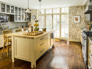 a bright yellow kitchen