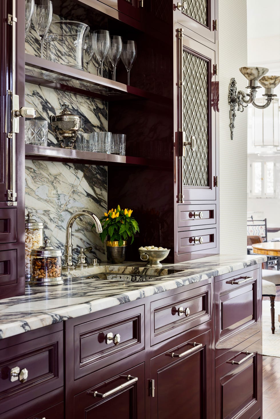 a kitchen with a sink and cabinets