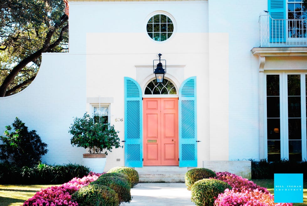Green, Blue, Pink, Property, Landmark, Building, Architecture, House, Door, Home, 