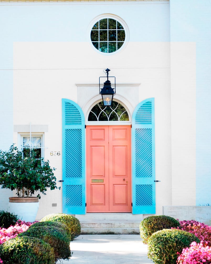 Green, Blue, Pink, Property, Landmark, Building, Architecture, House, Door, Home,