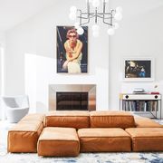 living room, white walls, eskayel, modular sofa, swivel chair, record table, chandelier