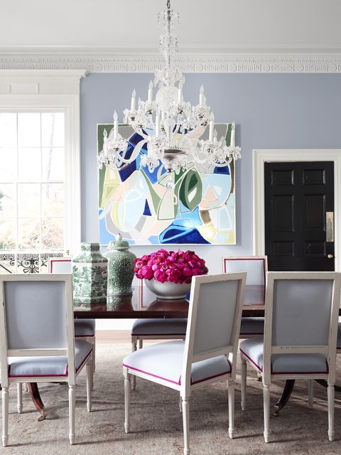 dining table, blue room, blue dining chairs