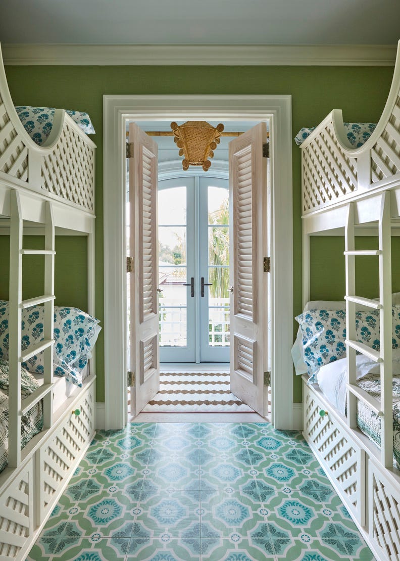 west palm beach home designed by cece bowman of kemble interiors. bunk room. bedroom.
