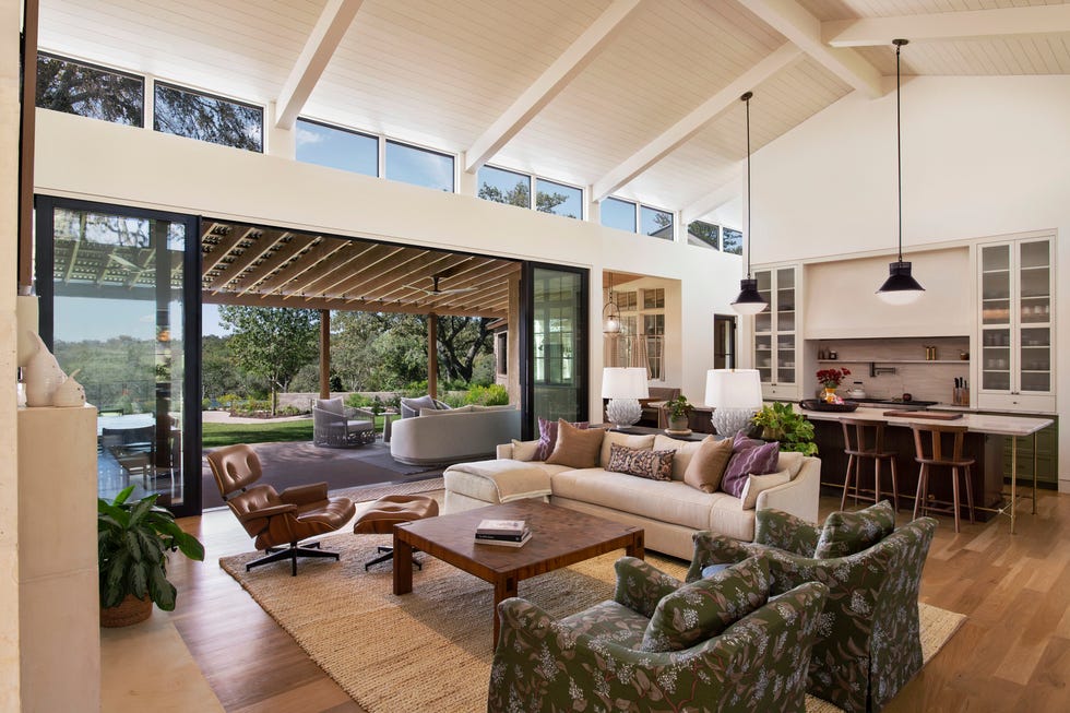 newly constructed ranch house in san antonio, texas, designed by alison giese. great room