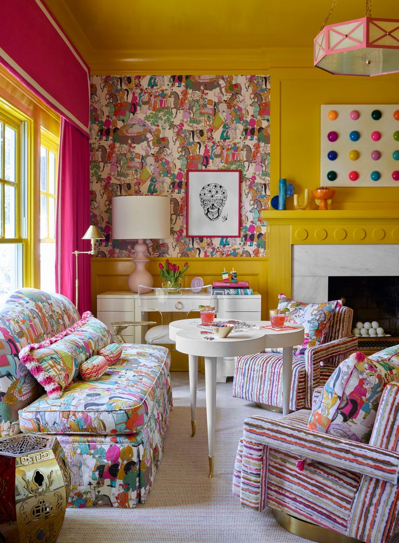 colordrunk designs founder jenna gross familys five bedroom atlanta home. living room