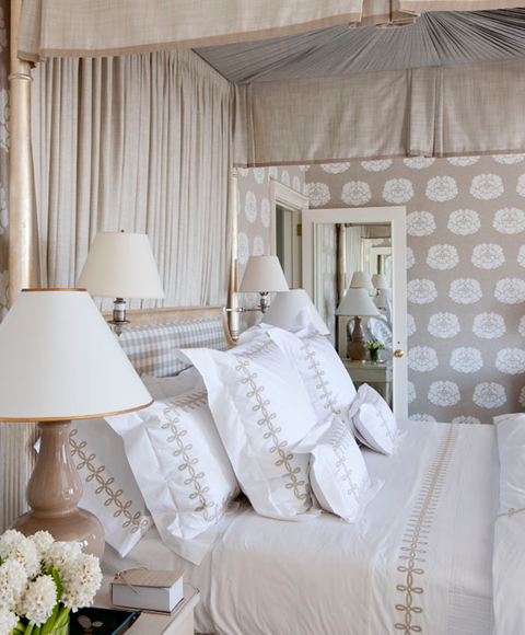 Bedroom, Bed, Furniture, Room, Canopy bed, White, Curtain, Interior design, Property, Bedding, 