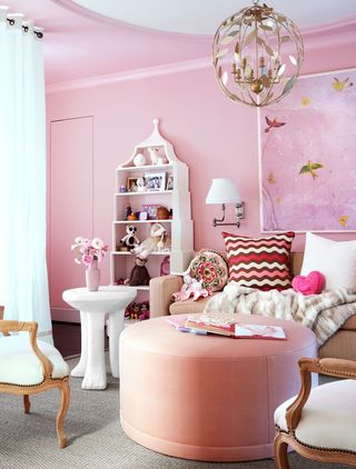 Pink, Room, Furniture, Interior design, Living room, Wall, Table, Home, House, Ceiling, 