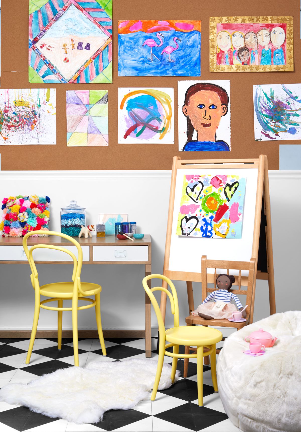 Room, Furniture, Interior design, Child art, Table, Living room, Art, Child, Visual arts, 