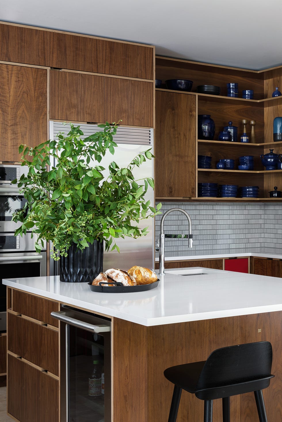 kitchen cabinets custom walnut and laminate, kerf design stoneware clients own, handmade in the 1970s tile ann sacks counter stools muuto range wolf wine fridge electrolux wall ovens bosch kitchen cabinets custom walnut and laminate, kerf design stoneware clients own, handmade in the 1970s tile ann sacks counter stools muuto range wolf wine fridge electrolux wall ovens bosch