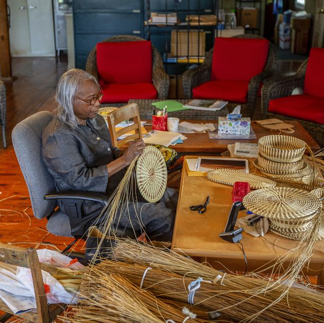 mary jackson crafts the lid to a basket using sweetgrass, pine needles and palmetto leaves in her studio along savannah highway monday may 3, 2021, on johns island, sc jackson learned basketmaking from her mother and grandmother while growing up in the african american community in mount pleasant, sc in time, she expanded beyond the traditional pieces she learned as a child and began crafting her own designs which can be seen in museums across the country