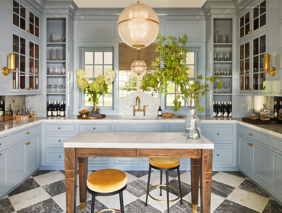 Kitchen Island Weeth Home designed a custom table with a vintage feel