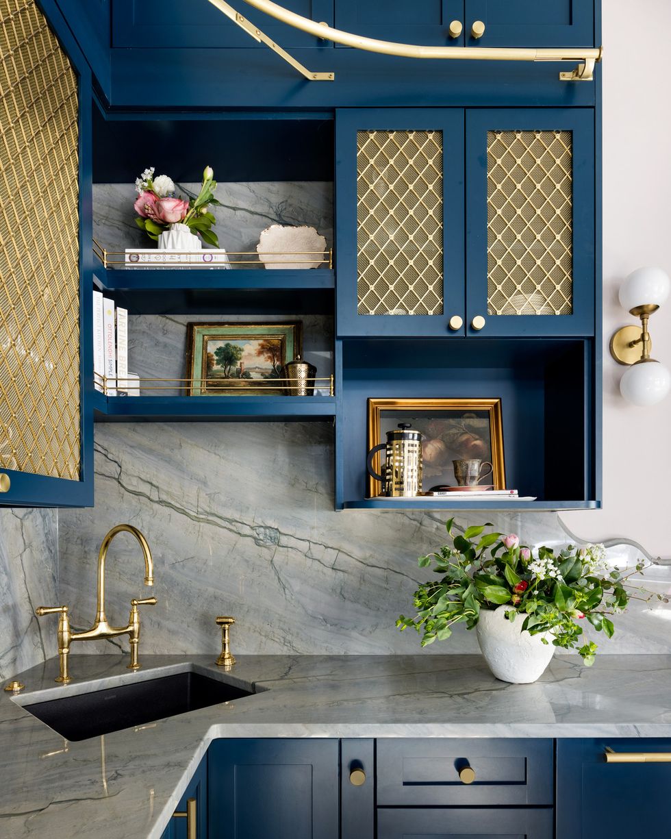 Navy Blue Kitchen Cabinets Brass Hardware Design Ideas