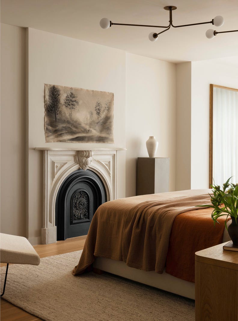 1880s townhouse near van vorst park in jersey city\, new jersey\, designed by elaine santos. primary bedroom.