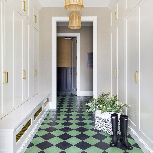 green and white entryway