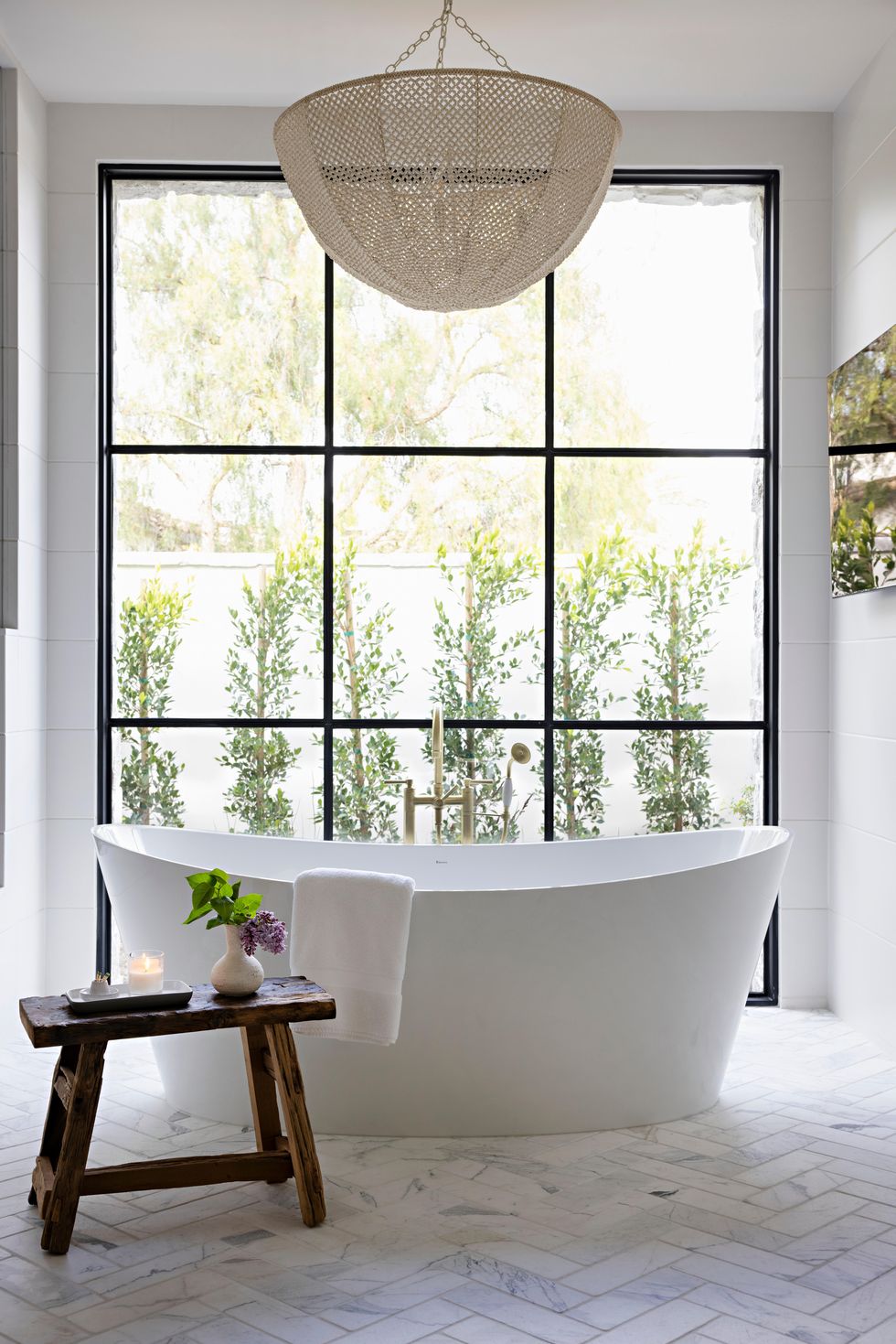 bathroom with stand alone tub