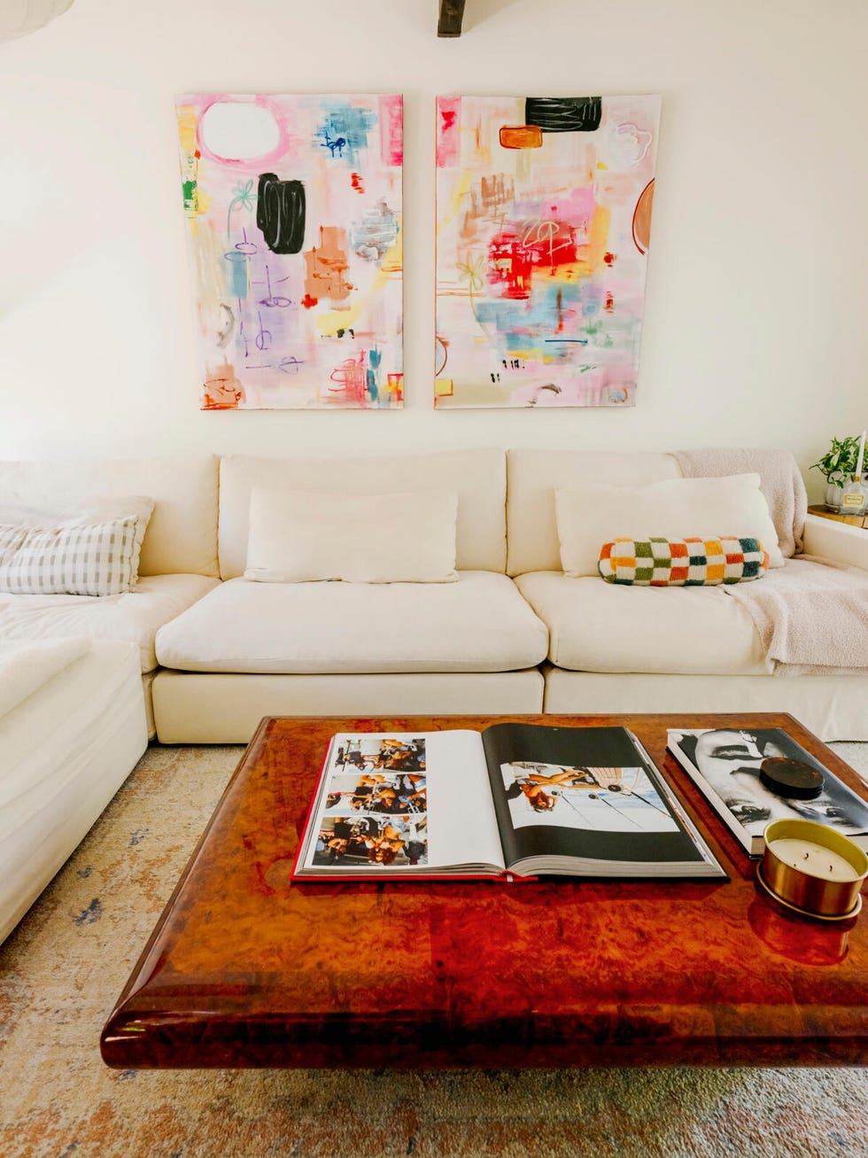 a living room with a couch and a coffee table