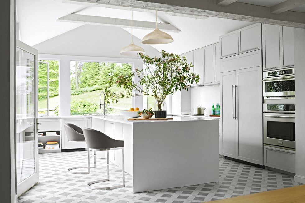 open concept kitchen with tile floor