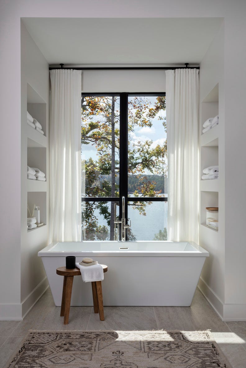nashville, tennessee lakeside home designed by brad ramsey interiors. en suite bath.