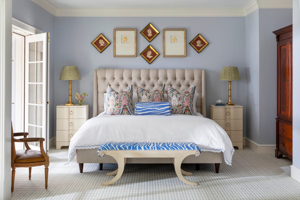 house in the chicago suburb of hinsdale, illinois designed by sarah vaile interior design. primary bedroom.