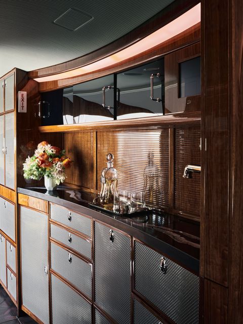 galley, bar, wooden detailing, cabinets