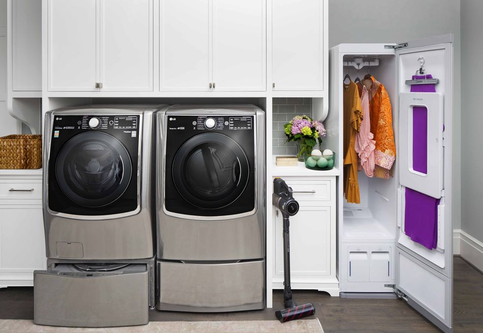 major appliance, home appliance, laundry room, washing machine, clothes dryer, laundry, room, small appliance, furniture, refrigerator,