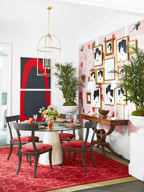 Room, White, Furniture, Interior design, Red, Dining room, Property, Table, Living room, Home, 