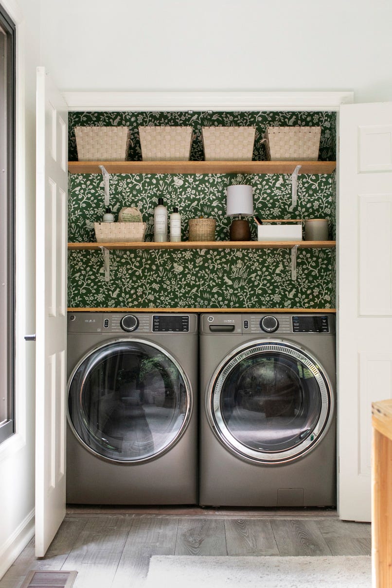 a hall closet turned laundry room in sugar and charm blogger eden passantes cabin. a hall closet turned laundry room in sugar and charm blogger eden passantes cabin.