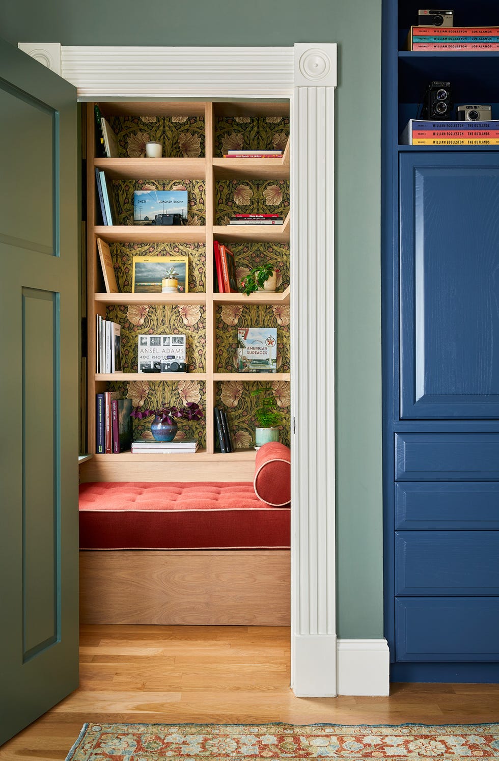 period morris co wallpaper offsets custom white oak bookshelves period morris co wallpaper offsets custom white oak bookshelves