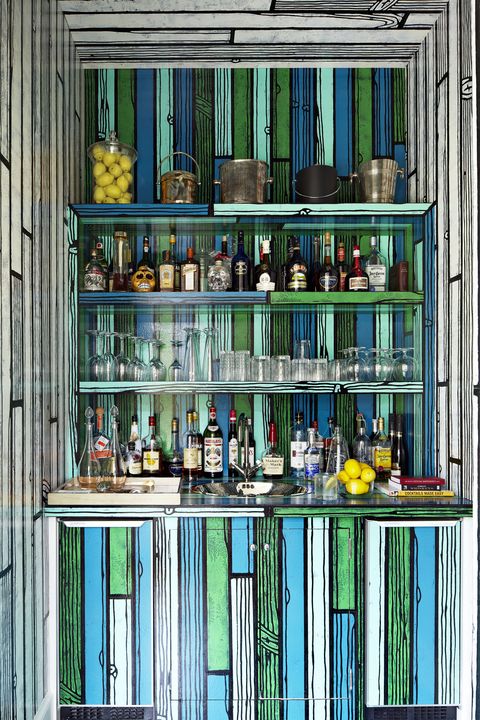 Colored Wood Wallpaper in Wine Bar