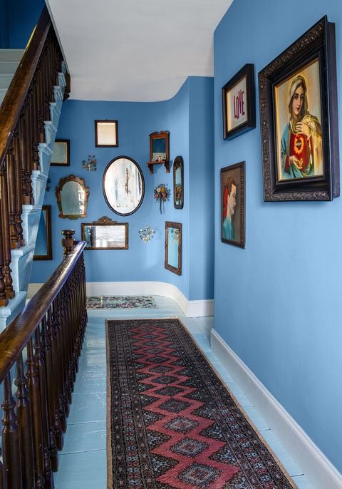 Blue, Room, Building, Interior design, Wall, Ceiling, House, Stairs, Architecture, Tourist attraction, 