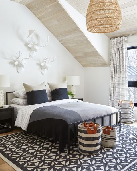 a frame chalet in collingwood, ontario designed by by sarah richardson design and murakami design son’s room pendant and baskets serena  lily bed cb2 lamps arteriors nightstands rh teen curtain fabric premier prints