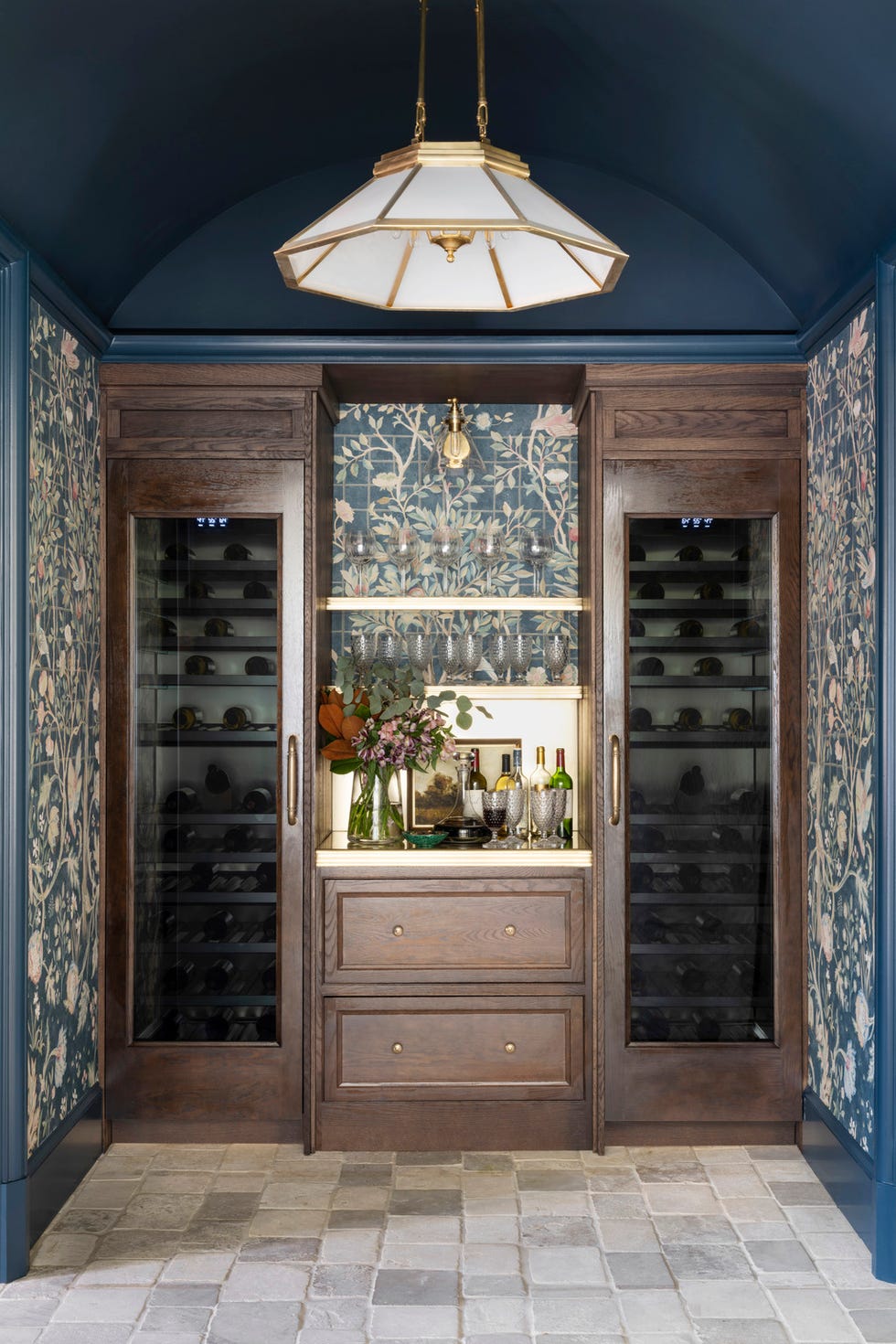 wine room inspired by an original may morris design, this morris co wallpaper showcases birds and flower heads in a fruit tree, adding whimsy to a very adult space two signature kitchen suite wine columns complete with two drawers to store cocktail plates and napkins, offset the françois co brass serving area paint hague blue, farrow ball wine room inspired by an original may morris design, this morris co wallpaper showcases birds and flower heads in a fruit tree, adding whimsy to a very adult space two signature kitchen suite wine columns complete with two drawers to store cocktail plates and napkins,