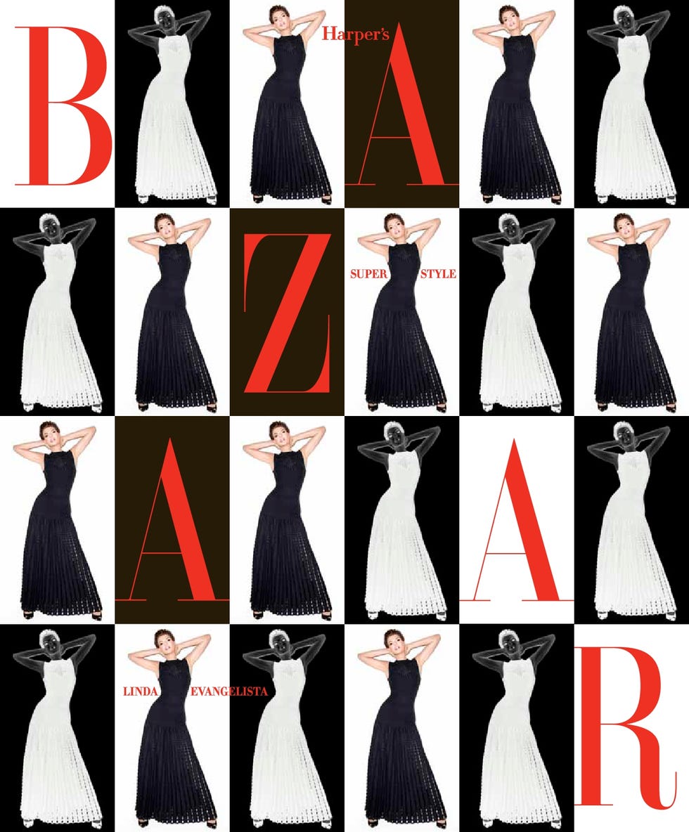 stylized grid layout featuring outfits and magazine branding