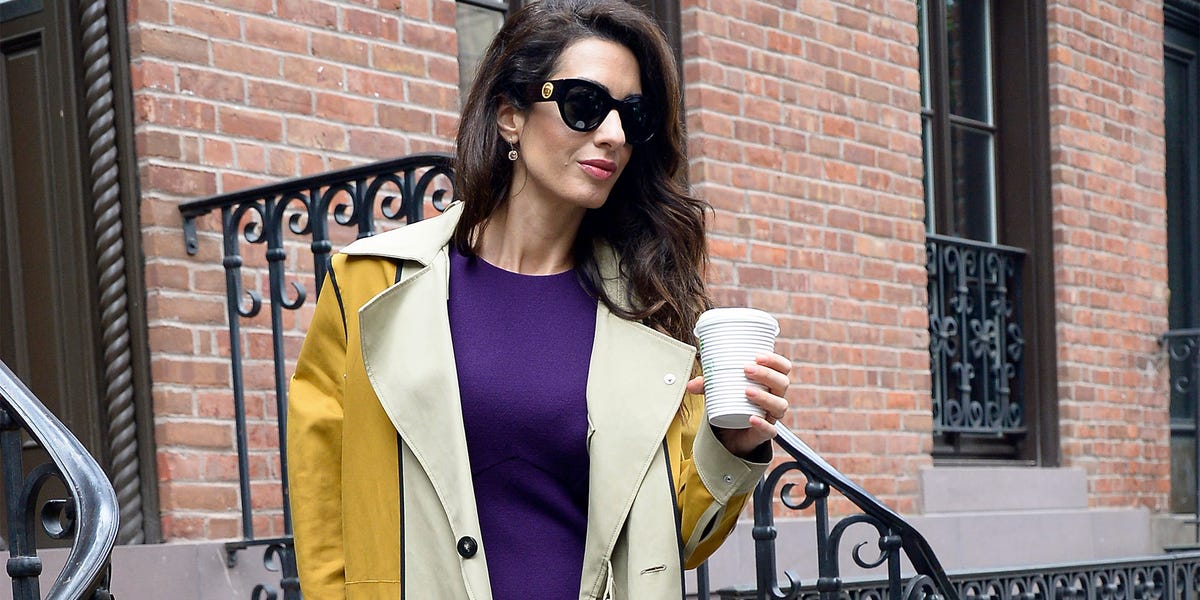 Amal Clooney's Purple Dress and Proenza Schouler Trench Coat Look