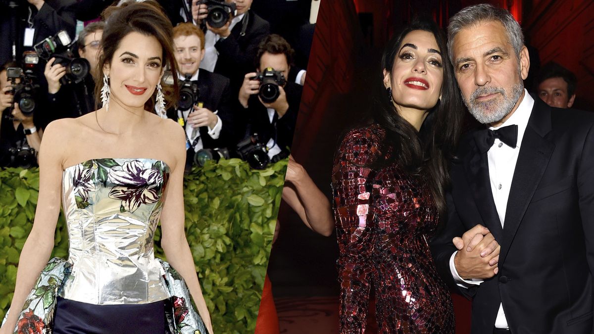 Amal Clooney Red Floral Celebrity Cocktail Dress