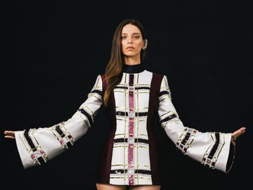 Clothing, Fashion model, Sleeve, Fashion, Collar, Outerwear, Fashion design, Dress, Photography, Pattern, 