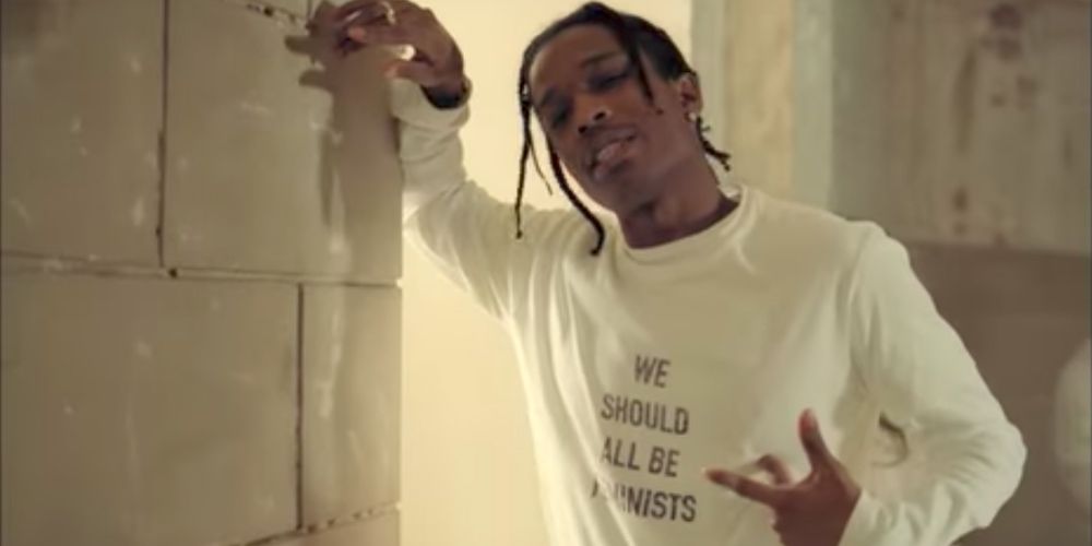 A$AP Wears Dior's Feminist T-Shirt Music Video Apologizing To Women - A$AP Rocky Dior Should All Be Feminists Shirt