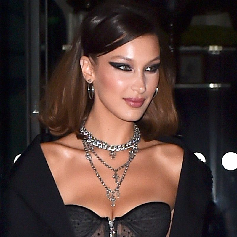 Bella Hadid Wore a Sheer, Short Black Bustier Dress Out in Paris