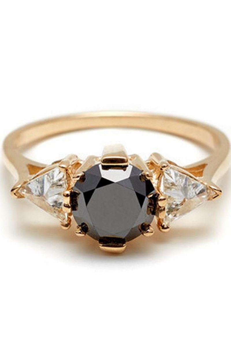 1.25CT Black Diamond Engagement Ring Set 14K White Gold Black Diamond Ring  Unique Engagement Ring Wedding Ring - Camellia Jewelry
