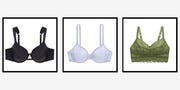 a collage of three of the best bras for big boobs including a thirdlove bra, a cuup bra, and a cosabella bra, to illustrate a guide to the best bras for big busts
